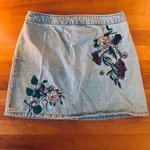 H&M Embroidered Denim Skirt